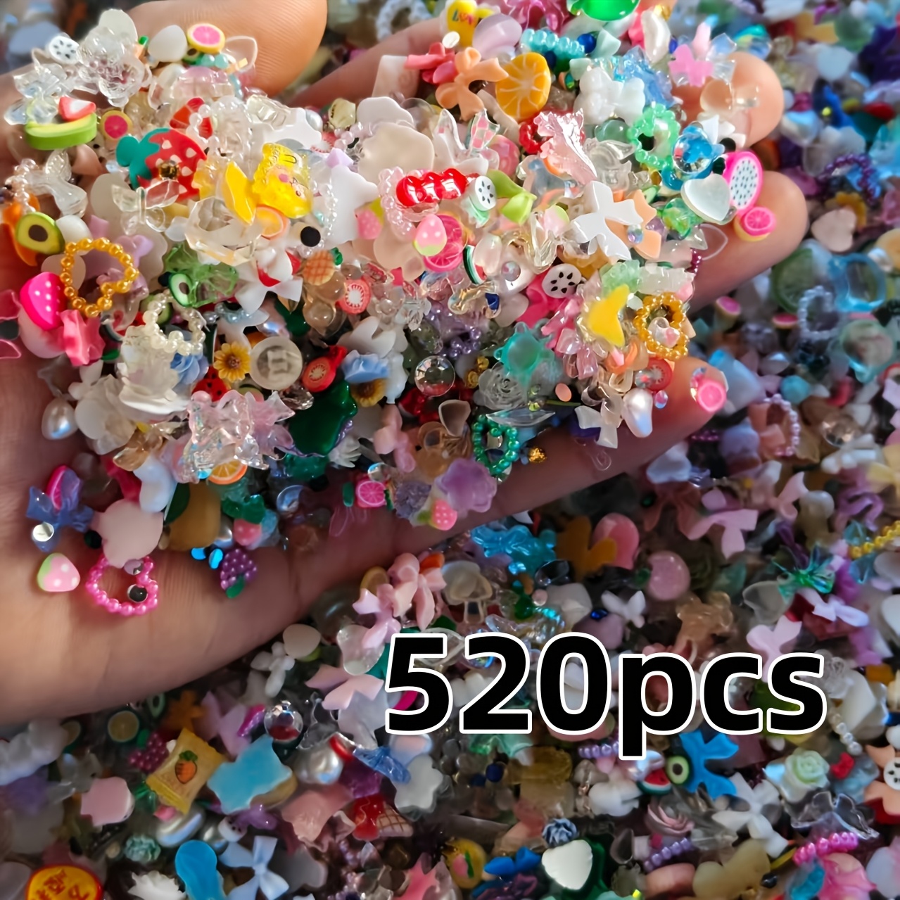 TEMU 520pcs Mixed Resin Flower Bow Cartoon Nail Art Random Bear Heart Nail Decoration Colorful Cute Nail Additions