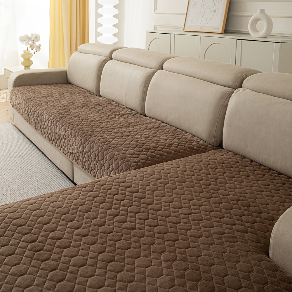 TEMU 2pcs Modern Quilted Plush Sofa Cover - Super Soft, Plush Material, Pet Friendly, Machine Washable, Anti Slip Sofa Protective Cover, Suitable For