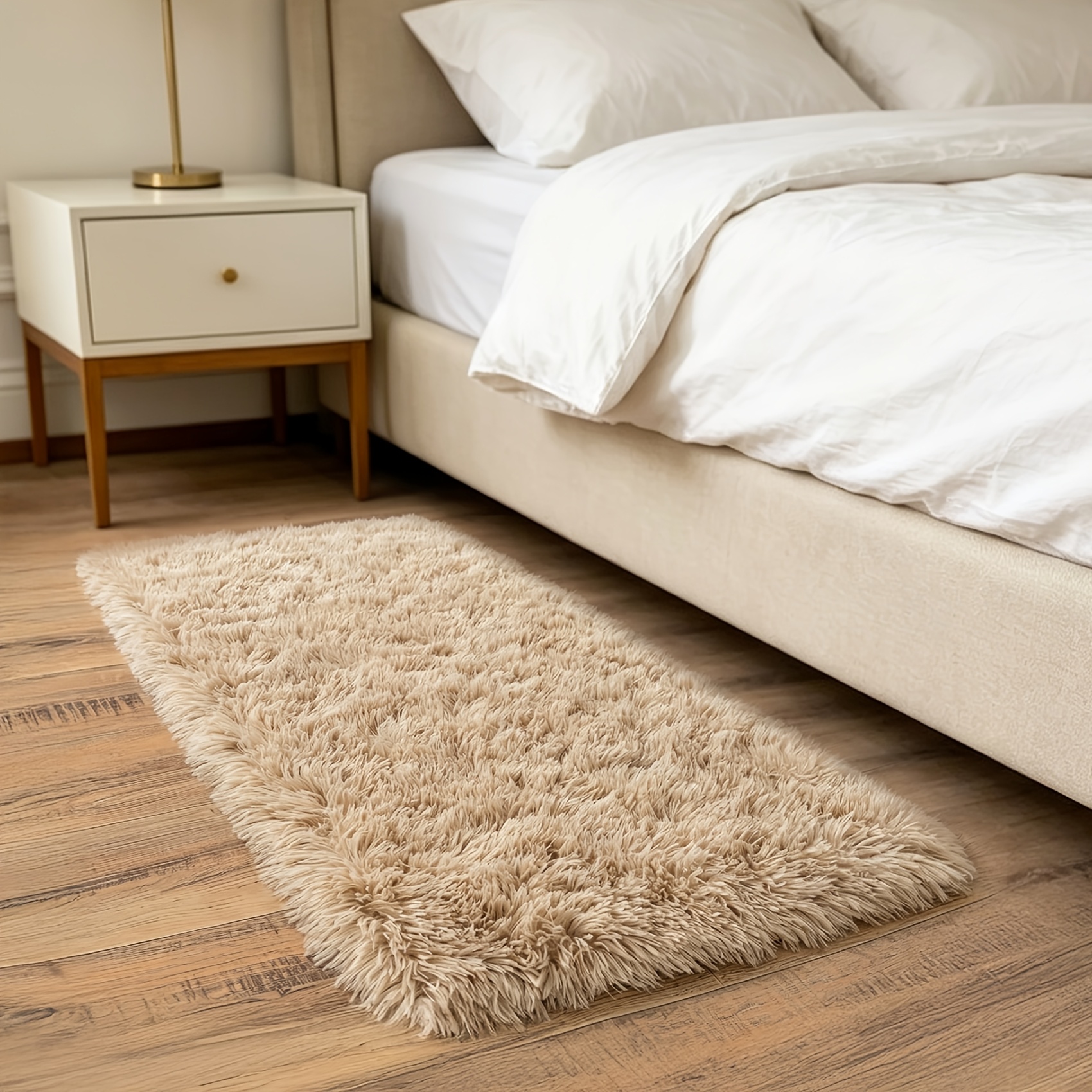 TEMU 1pc Bedroom Bedside Long Pile Carpet, Small Size Indoor Room Decor, Bedside Rug Sofa Coffee Table Mat, Thickened Feel Bedside Mat, Tatami Bay