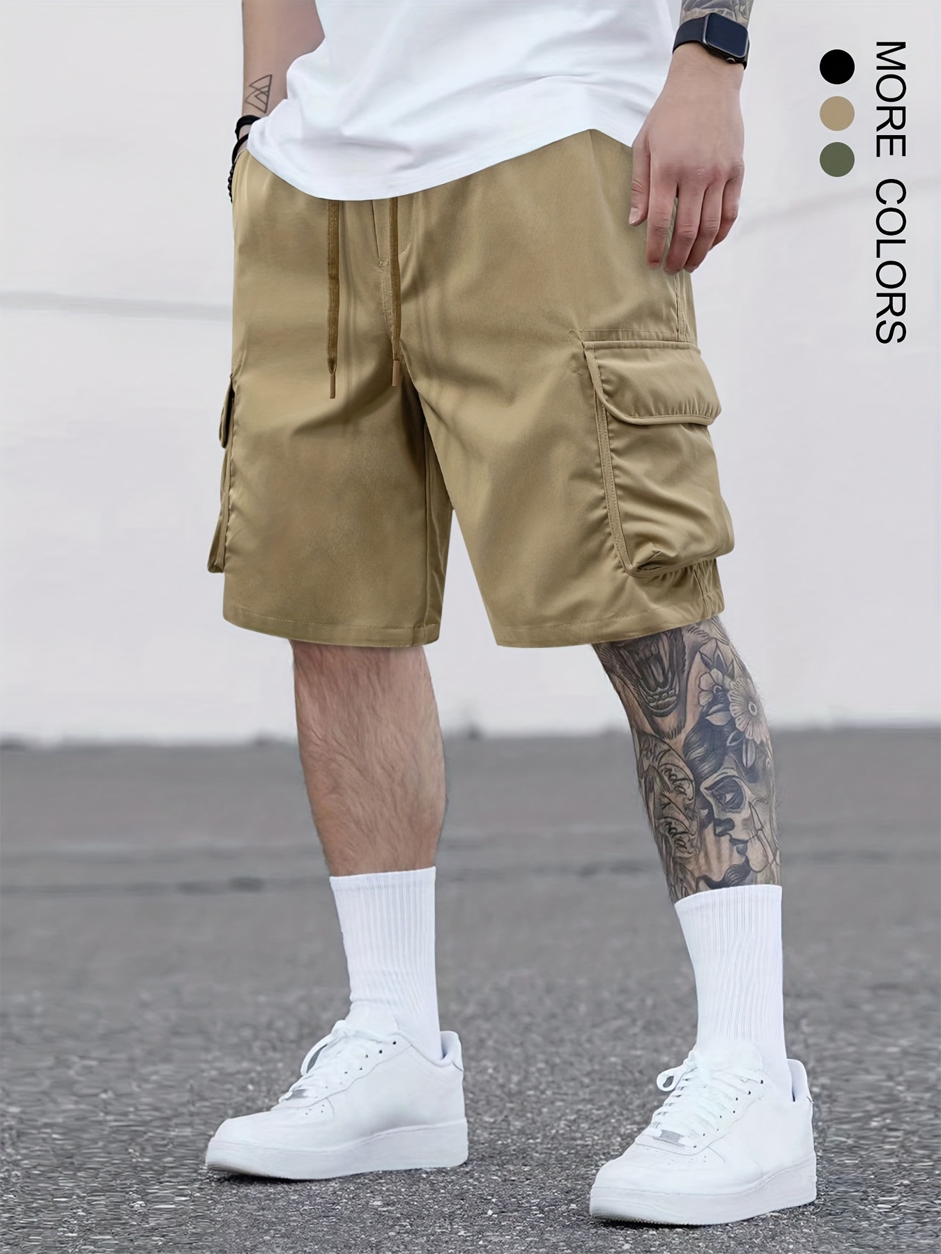 *'s Retro Solid Color Multi-Pocket Cargo Shorts For Summer Outdoor Wear  Fashion