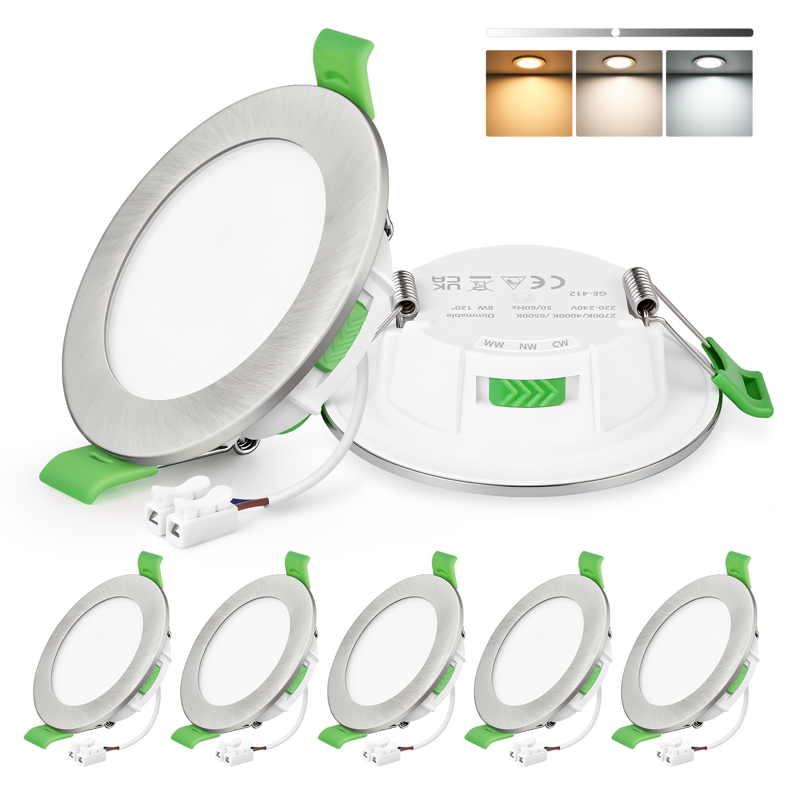 Uring Led Recessed Spotlight 230v 8w Dimmable 75mm, Recessed Lights For Bathroom Kitchen, 3000k/4000k/6500k Recessed Spotlights