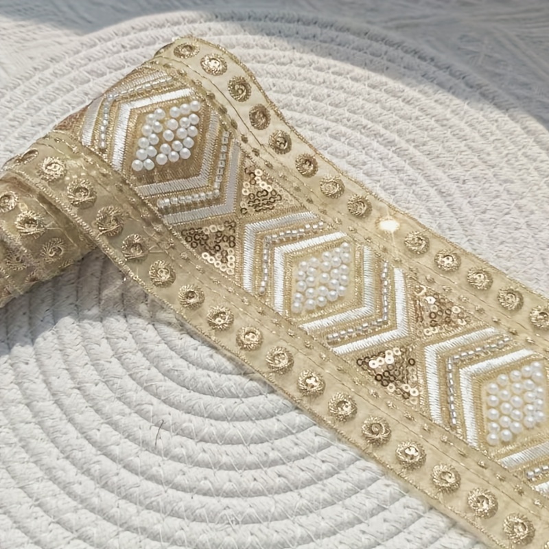 Image of 1 Yard 91.44 Cm 36 In - Ethnic Style Embroidered Sequined Lace Barcode Sequined Embroidered Shoe, Bag, Clothing, And Accessory Ribbon