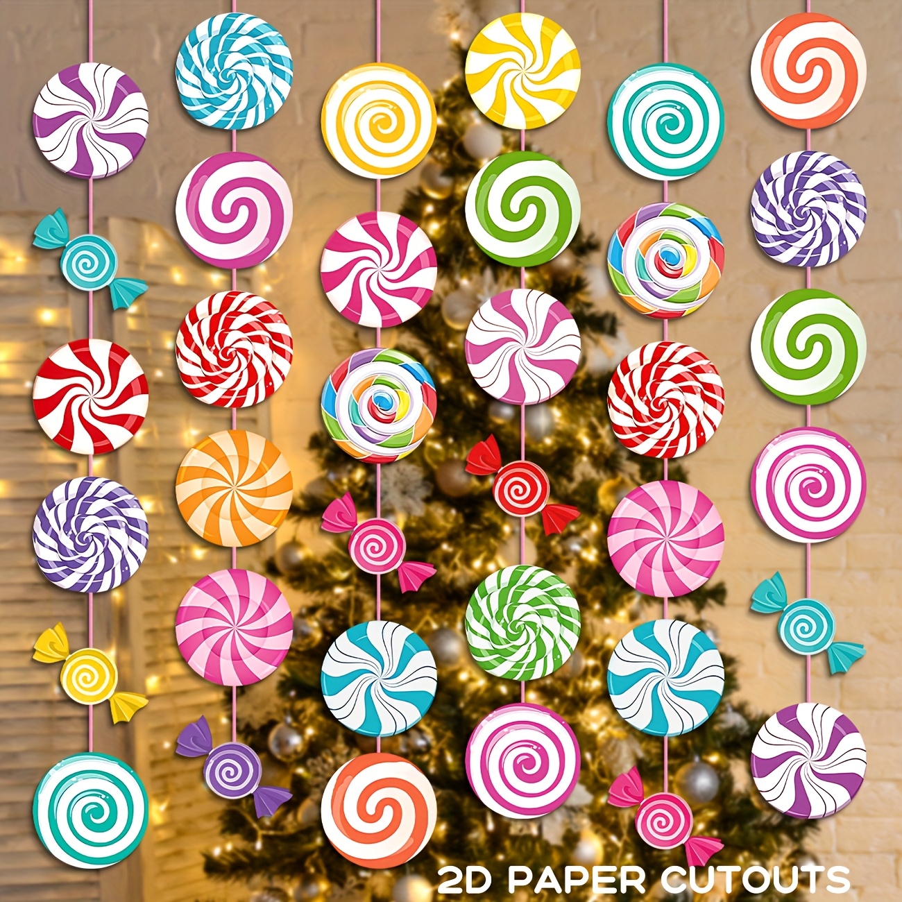 TEMU Christmas Decorations Christmas Candy Hanging Decorations Candyland Paper Garlands Candy Paper Cutouts Lollipop Garland Banner Sweet Hanging