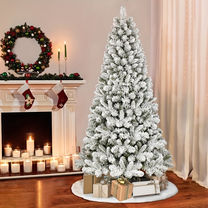 premium   christmas tree flocked artificial cedar reusable easy assembly disassembly detachable storage ideal for home office party decorations white details 1