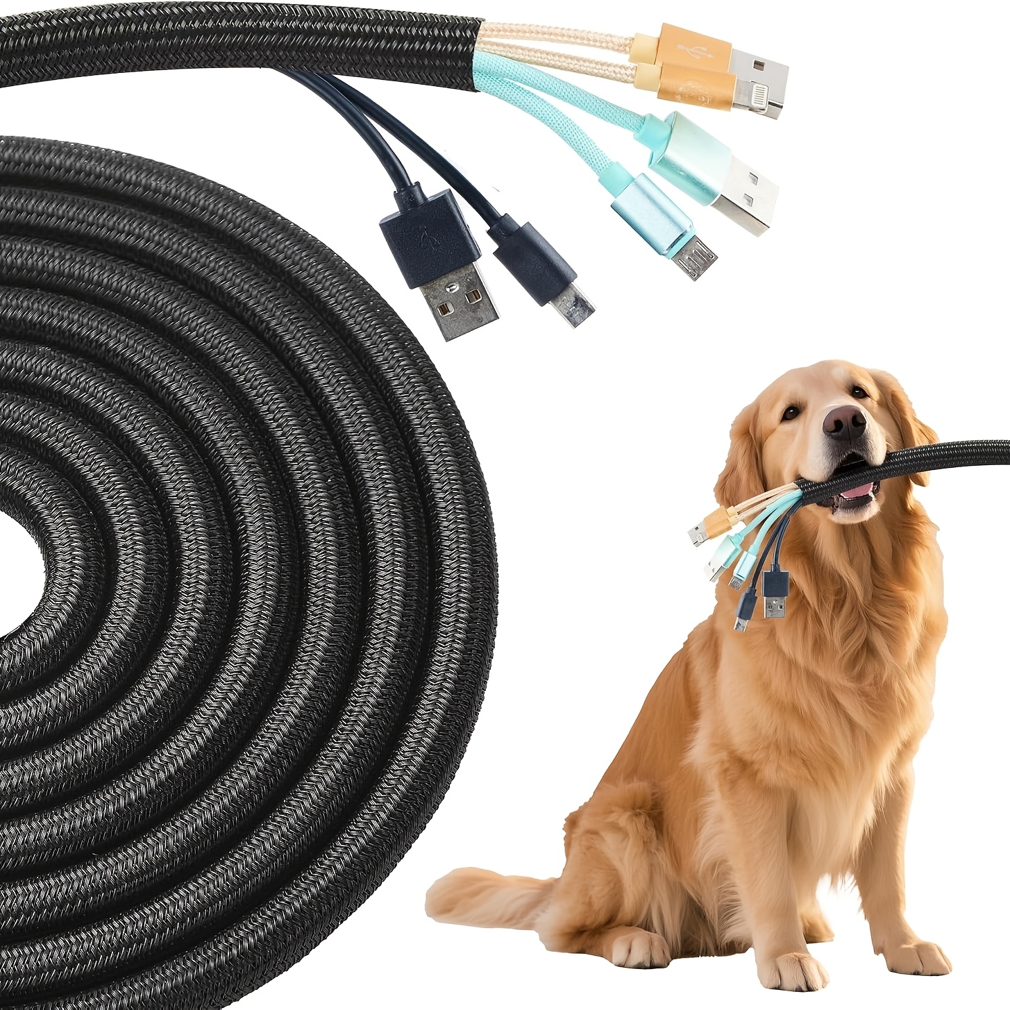 TEMU 1pc Cable Management Cable Protector, Anti-pet Cable Protector, Pc Cable Protector, Cable Organizer Sleeve, Conduit, Openable Black Woven Net