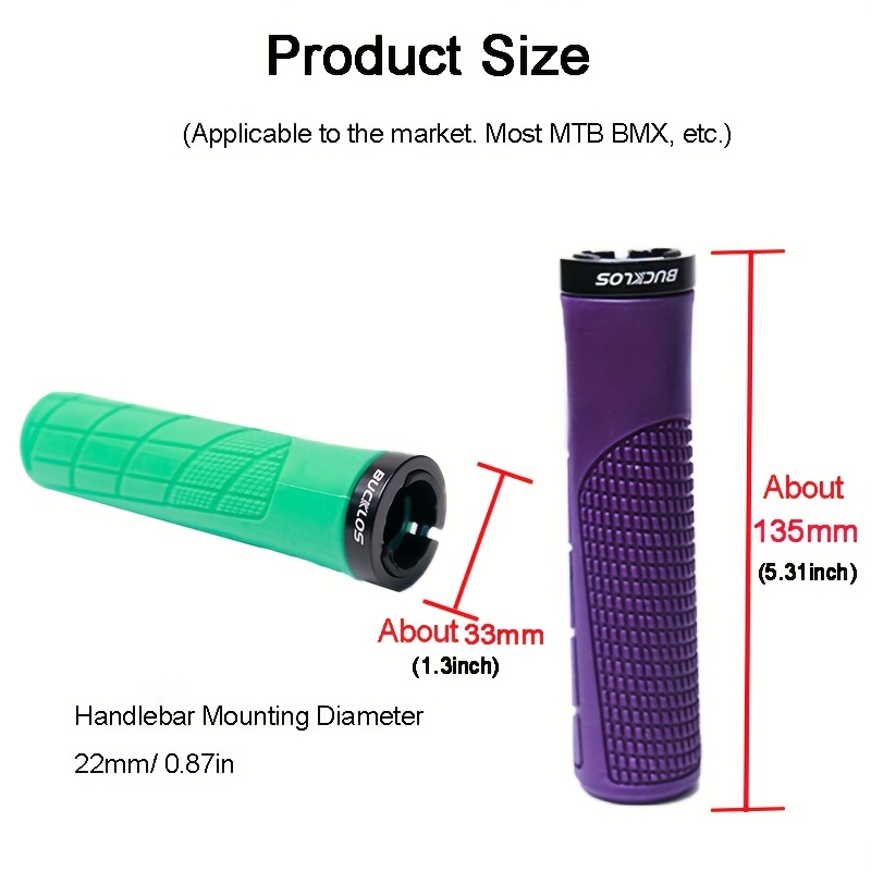 BUCKLOS Non-Slip Lockable Bike Grips - Soft Rubber, Waterproof Handlebar Covers with Textured Grip for Mountain Bikes, Black, Red, Orange, Purple, Green, Blue, Bicycle Accessories|Textured Grip Handlebars|Waterproof Rubber Grips