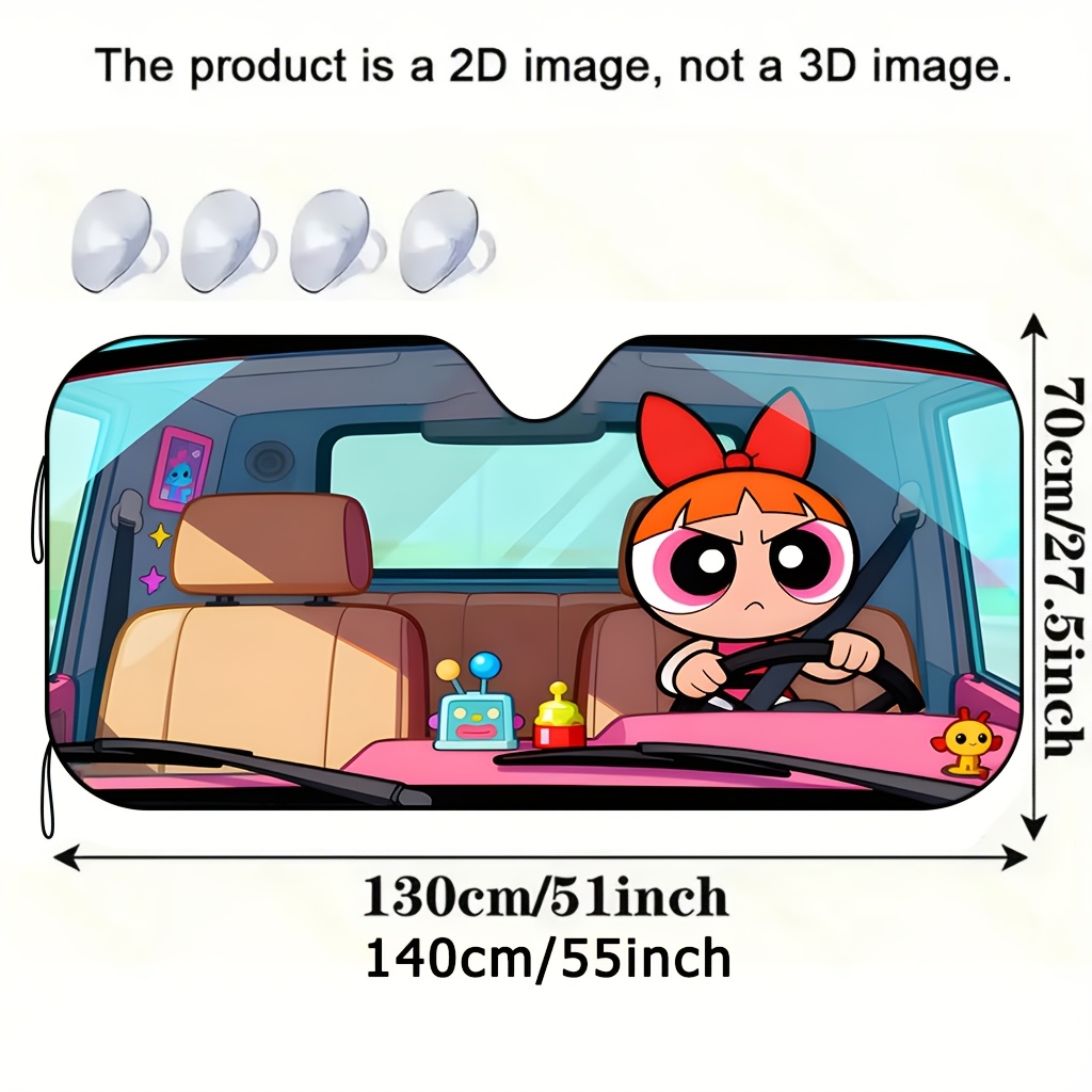 TEMU WB ha autorizado 1 parasol rosa para coche, con el cabello y la adición de rosa, con una expresión ligeramente insatisfecha, manos apretando el