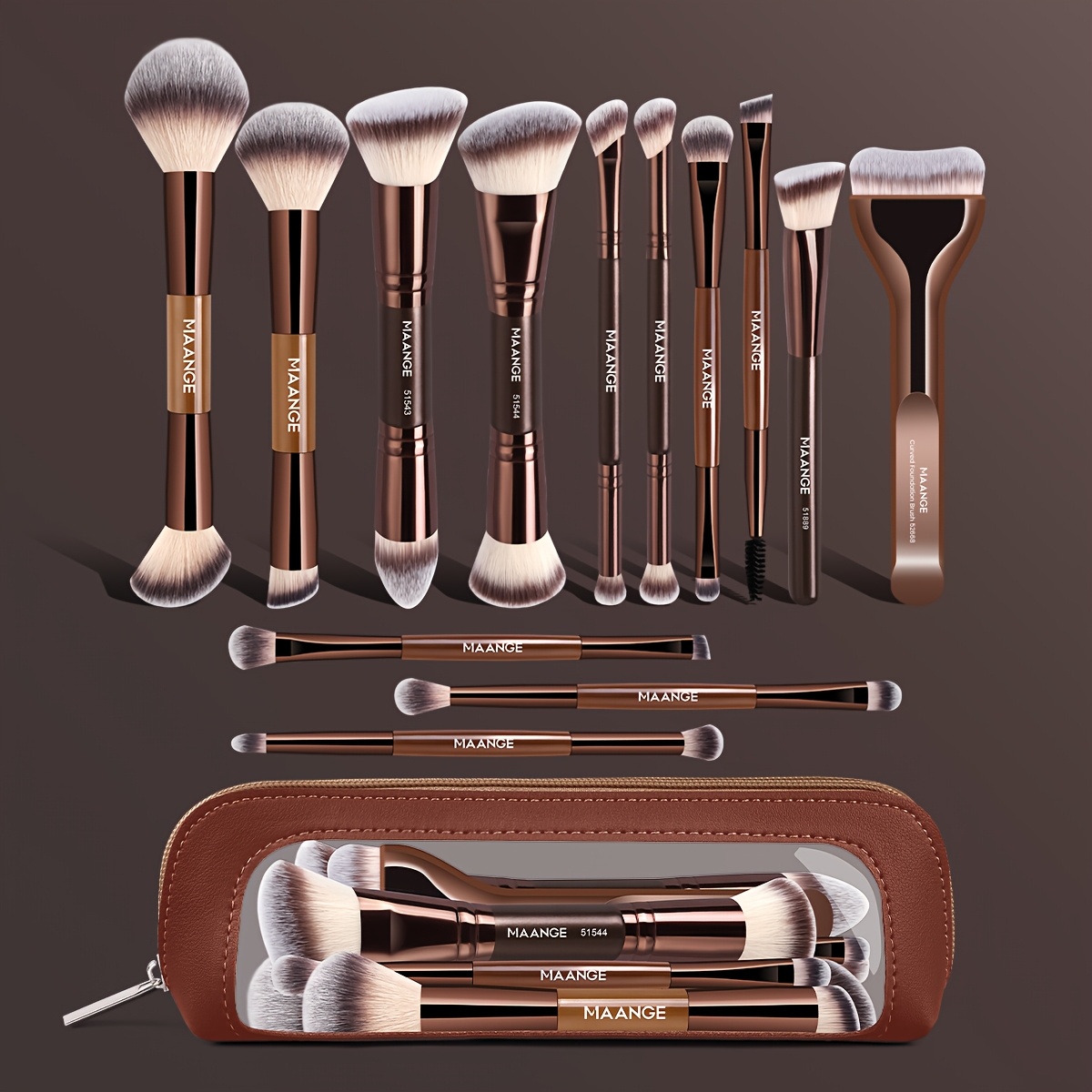 Maange 14pcs Professional Makeup Set, Includes 13pcs Makeup Brushes&makeup Bag, Foundation Brush, Powder Brush, Eye Shadow Brush, Blending Brush, Tool Soft To Face, Carrying Set, Basic Makeup Tool