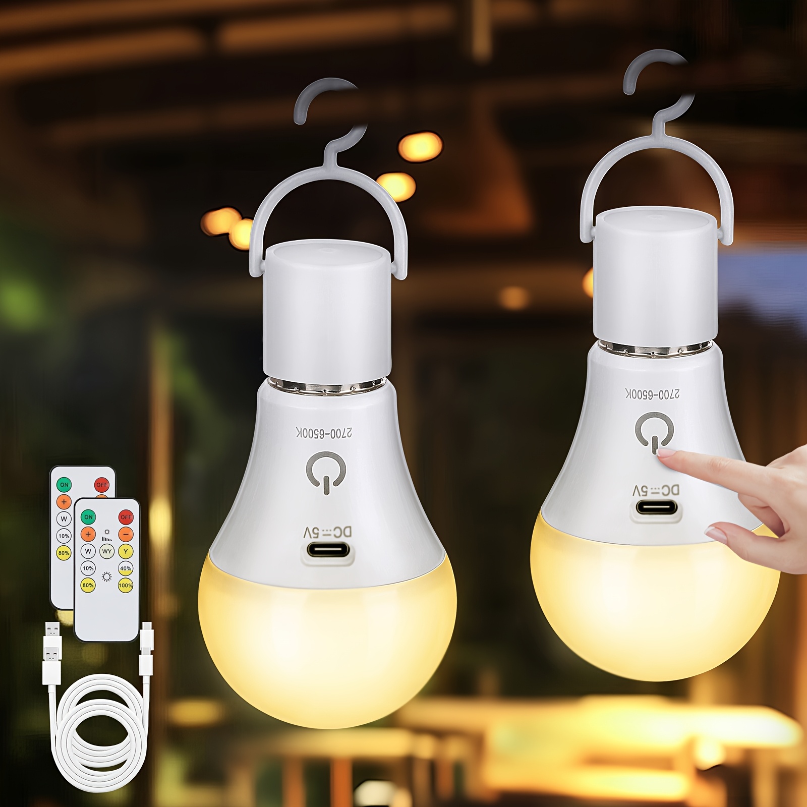 Kimjo E27 Rechargeable Lighting Source With Battery - Rechargeable Source With Remote Control E27 7w - Battery Usb 3 Colours Dimmable With Timing Function - Touch Control Emergency Light