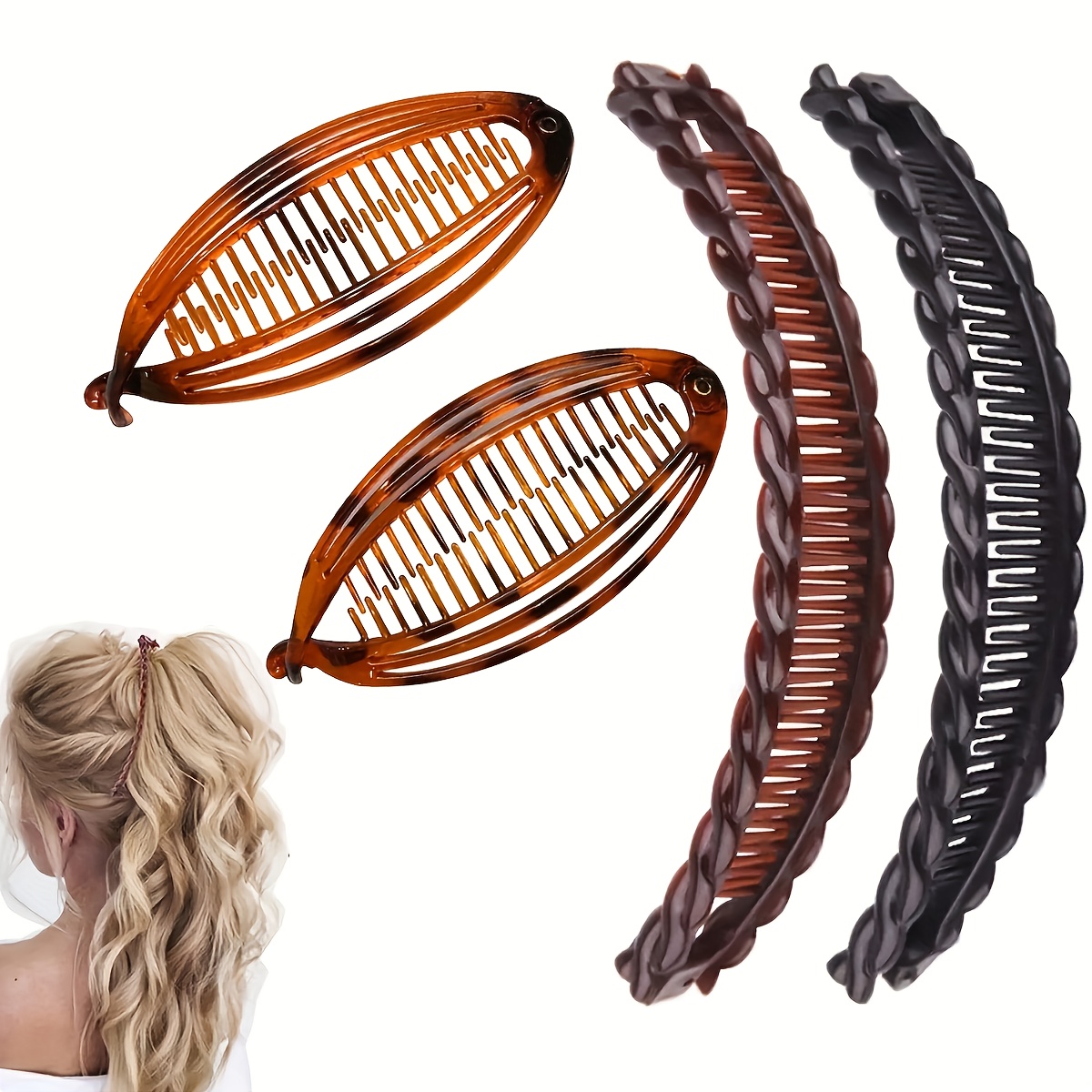 TEMU 4pcs Large Banana Clips Set, Hair Clips, Suitable For Daily Use