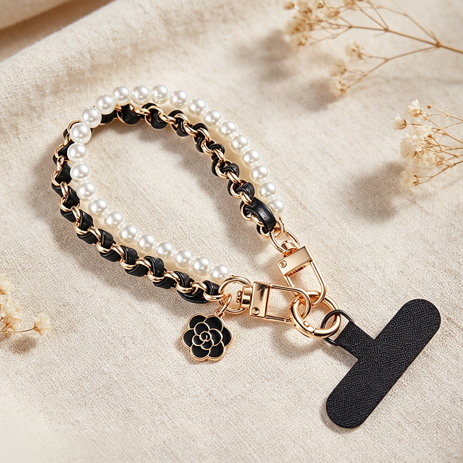 TEMU Pearl Phone Chain, Universal Anti-lost Double Chain Wrist Strap, Fashion Handmade Phone Lanyard For Women