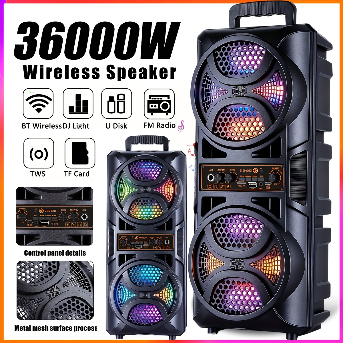 Professional Large Bluetoath Speaker with Microphone, Portable Design with Subwoofer PartyBox for JBL, with LED Light, Compatible with BT/USB/TF/AUX/FMTWS/MIC/EQ Functions, Professional Karaoke. Ideal Gift for Birthdays, Christmas, New Year.