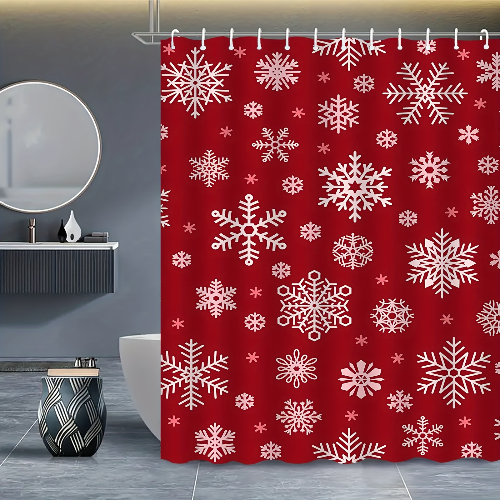 

Jit1pc Christmas Snowflake Shower Curtain - 150cm/59.06in X 180cm/70.86in - Waterproof Polyester Fabric - 12 Hooks Included - Perfect For Walk-in Showers - Festive Holiday Decor