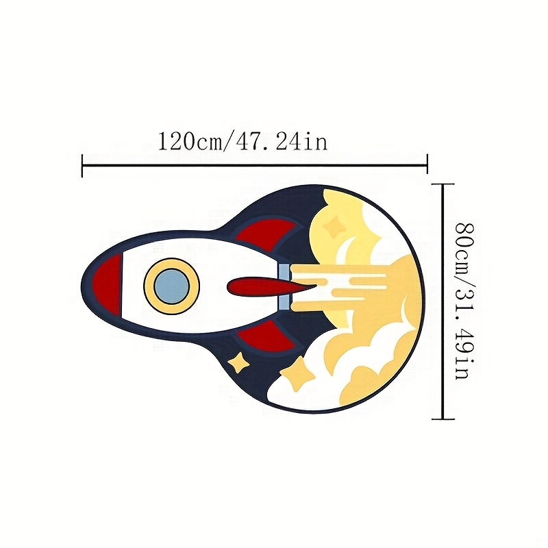 TEMU Plush Space Rocket Area Mat - Soft, Washable, Non-slip Decorative Mat For Bedroom, Living Room, Or Entryway With Cartoon Rocket & , 10mm Thick,