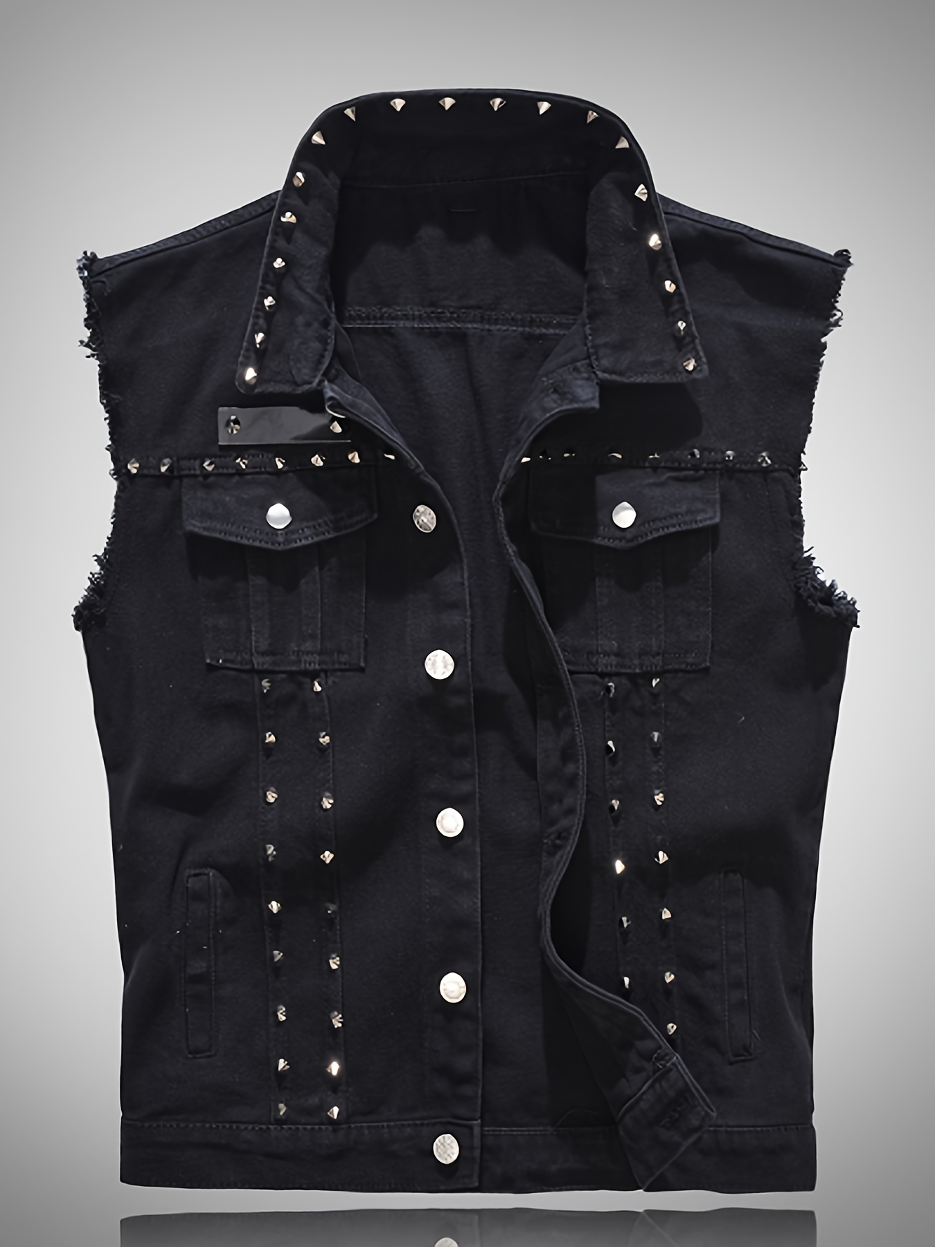 *'s Motorcycle Vest with Heavy-Duty Rivet Construction Sleeveless Biker  Jacket, Black Denim-like Texture Closure Front Edgy Gothic Punk