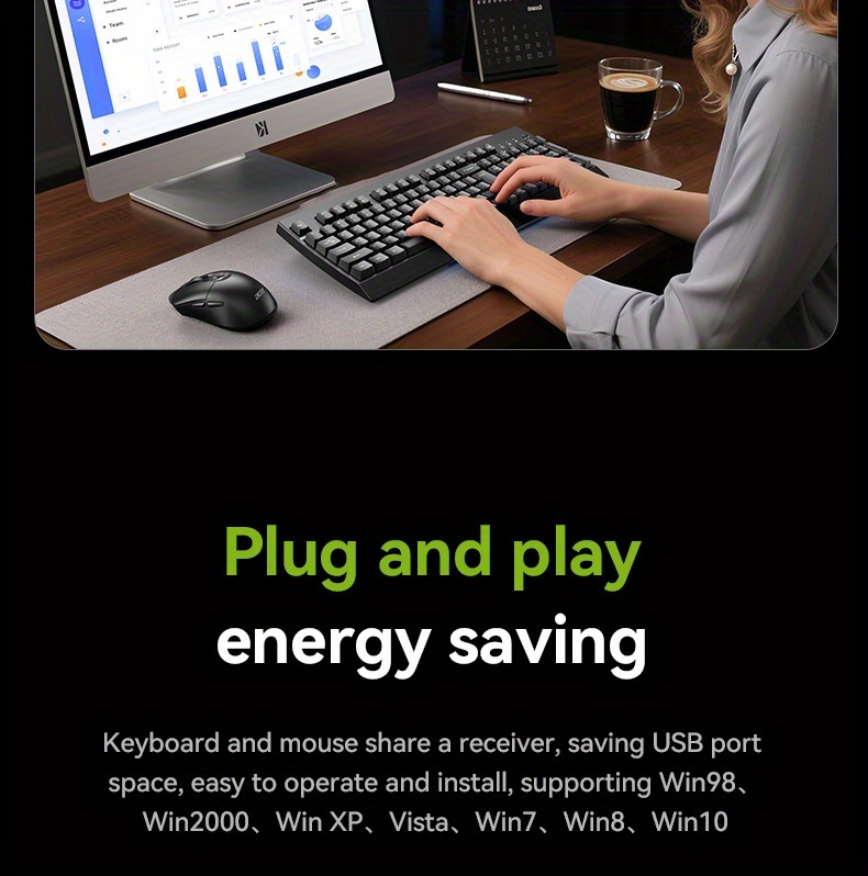[ACER Genuine Product] High-Efficiency Wireless Keyboard And Mouse Set, Ultra-Slim Keyboard Paired with Silent Mouse, 2.4G Receiver Plug And Play, Responsive Tracking, Long-Lasting Power, Enhance Office Efficiency