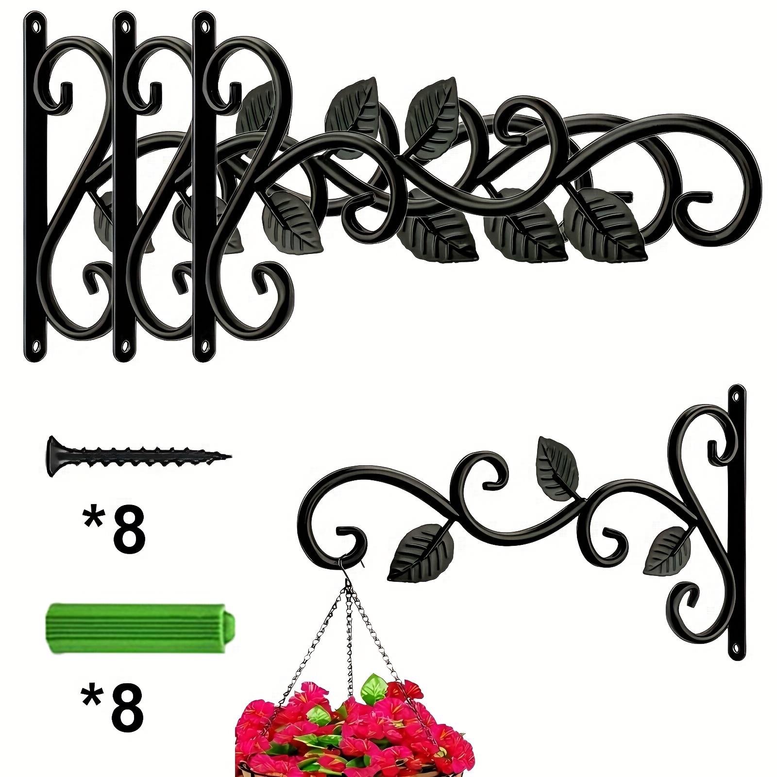 E-shop 4er-Set Metall Aufbewahrungshaken, Outdoor-Hänger, Heimdekoration, Außendekoration, zur Aufhängung von Blumenkörben, Vogelfutterhäuschen,