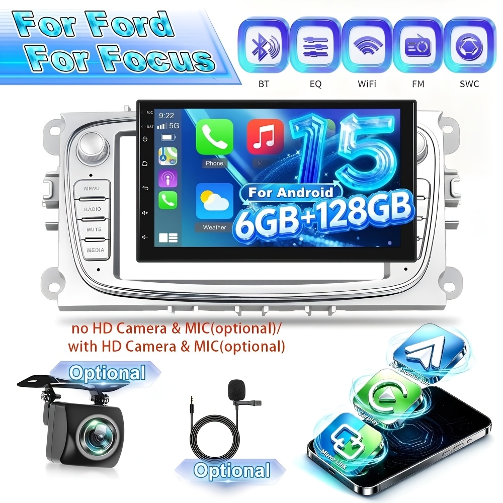 Image of 8-core 6gb+128gb Car Stereo Radio 15 With & Audroid Auto For Ford For Focus Ii Mk2 For Galaxy Capacitive Touch Screen Player With Fm/rds/eq/wifi/bt And Hd Camera & Mic (optional)