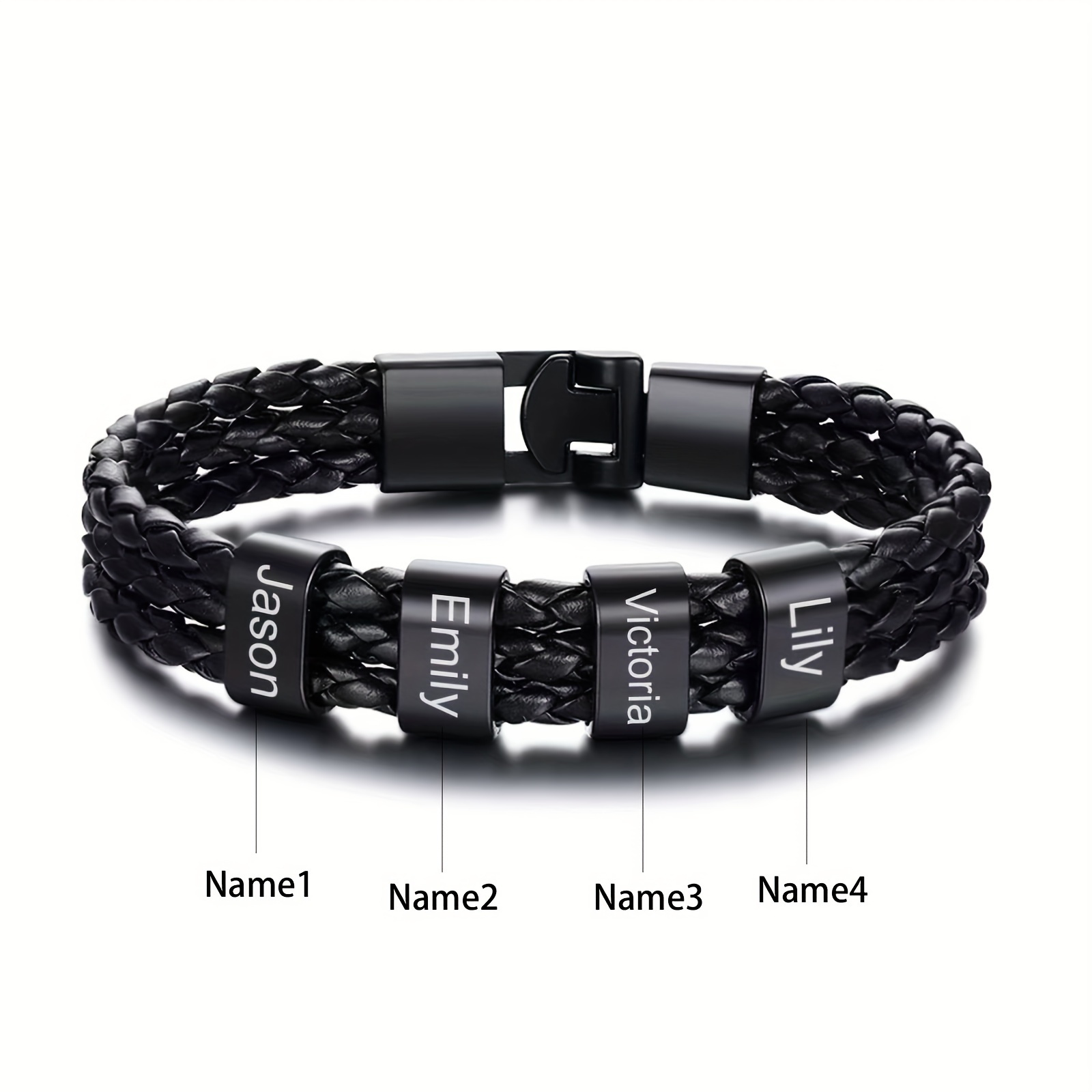 TEMU [customized] Custom Men's Braided 304 304 Stainless Steel Bracelet, Personalized Engraving 1-7 Names Bracelet, Gift For Dad, Grandpa, Uncle,
