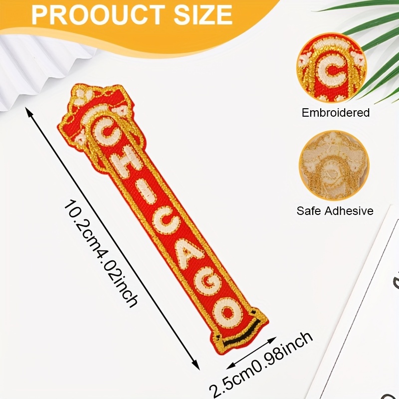 TEMU Écusson thermocollant 2D plat 1pc Broderie Chicago à coudre, idéal pour vêtements, accessoires, chapeaux, chaussures, sacs et loisirs créatifs