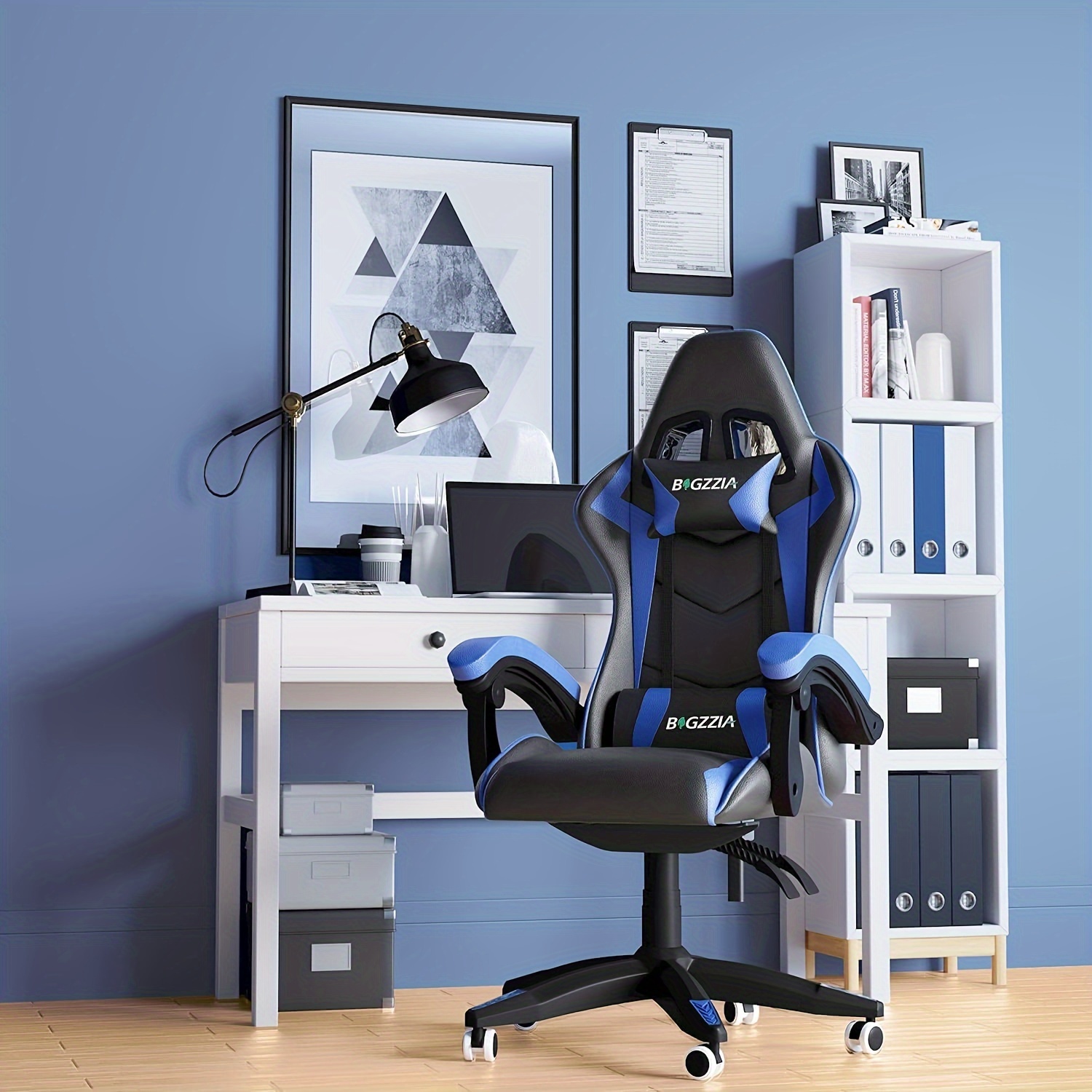 

High-back Gaming Chair Pu Leather Desk Chair With Headrest And Lumbar Support