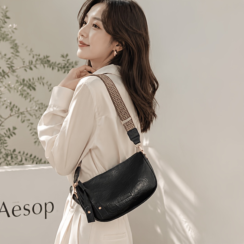 TEMU Retro Single Shoulder Bag Crescent Crossbody Bag Women's Soft Underarm Small Bag, Wide Webbing Weight-reducing Single Shoulder -match Commuting