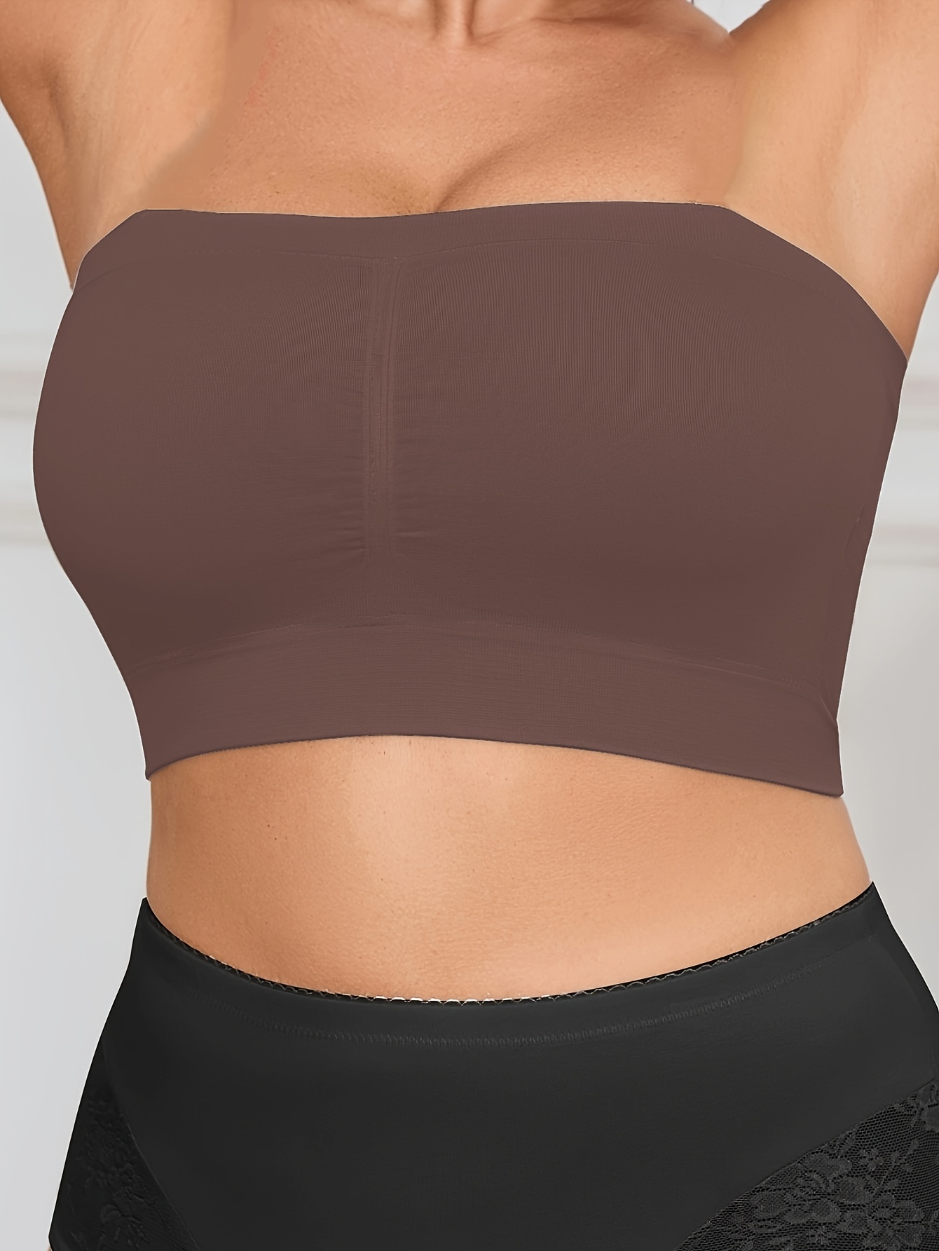 Women'S Seamless Wireless Sports Bra - Breathable, Comfortable, No-Pad Shoulderless Bandeau with Crinkled Chest Plateau, Solid Color, Medium Stretch Fabric for Casual and Everyday Wear, Everyday Wear Bra|Wirefree Bandeau|Breathable Fabric, Seamless Bralette