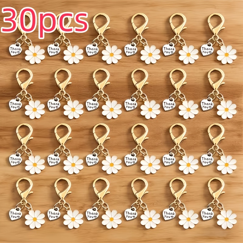 TEMU 30pcs Daisy Keychain With Thank You Pendant, Cute Women' Charm, Fashion Accessory, Elegant And Keyring, High-quality Decorative Keychain,