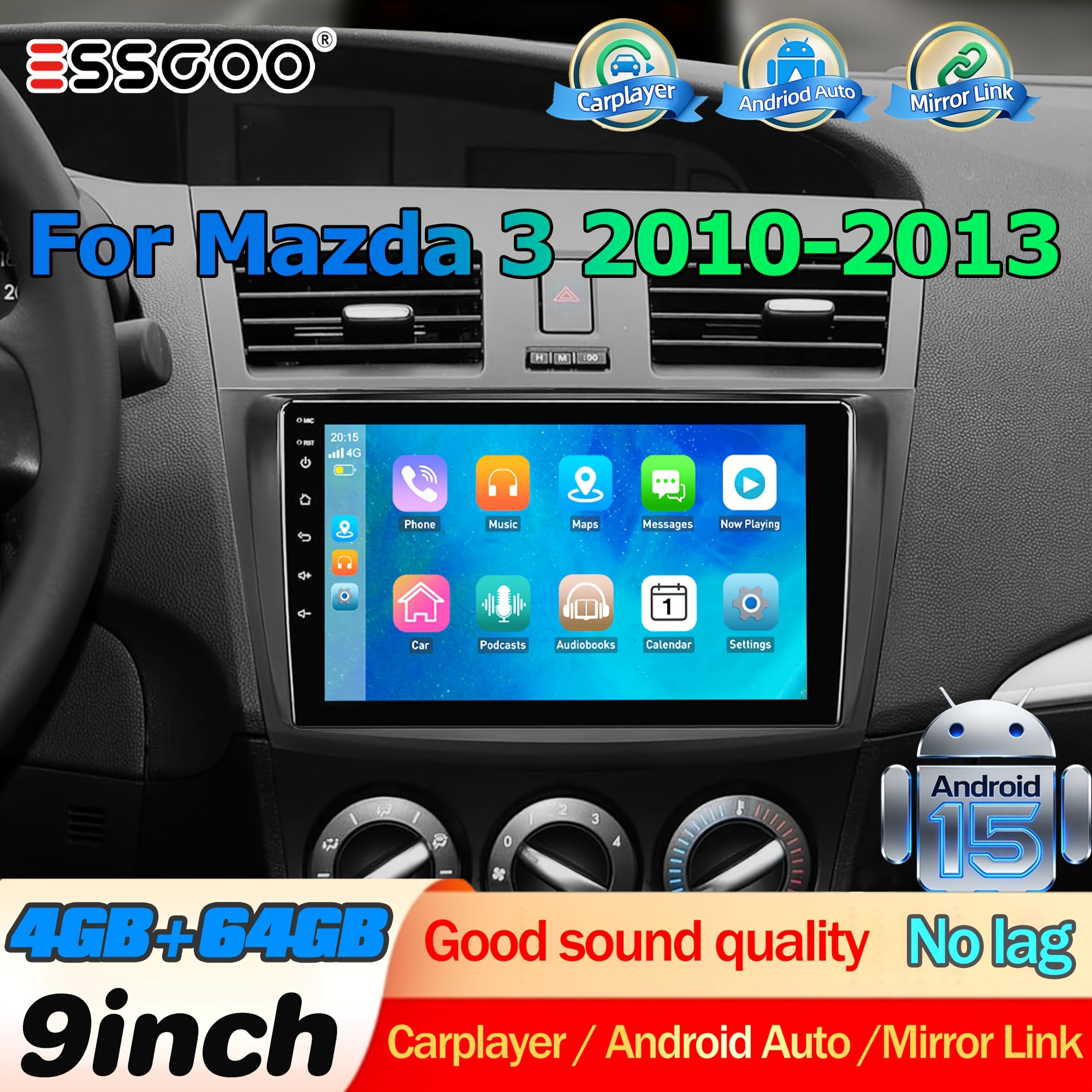 Essgoo 15 Upgrade Kit For 3 2010-2013 | 9-inch Ips Touchscreen With Rear Camera Input | / Auto & Gps Navigation | 4+64gb Storage | Rds Fm Radio & Asp Sound Enhancement | Steering Wheel Control Ready