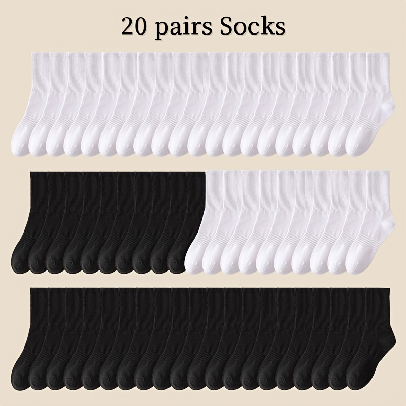 

20 Pairs Of Unisex Woven Breathable Solid Colour Crew Socks, Comfy Breathable Anti Odor Soft & Elastic Socks, Spring & Summer