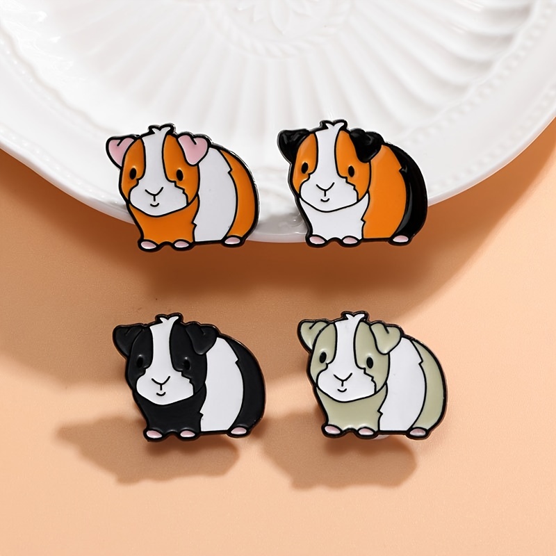 

Set Of 4 Cartoon Guinea Pig Brooch Pins In Titanium Alloy, Cute Animal Theme, No Plating, Unisex For Daily And Vacation Wear, All-season Accessory