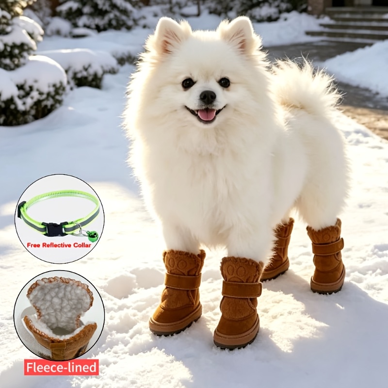 TEMU Lot de 4 bottes de neige d'hiver chaudes pour chien avec doublure en peluche, chaussures de marche d'extérieur confortables et résistantes à l'