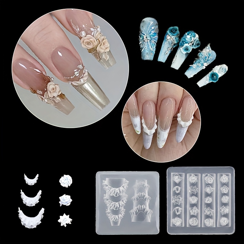 Silikon-Nagelform Für 3D-Blumen-Charm – Lilien-Rosen-Motiv, Wiederverwendbar