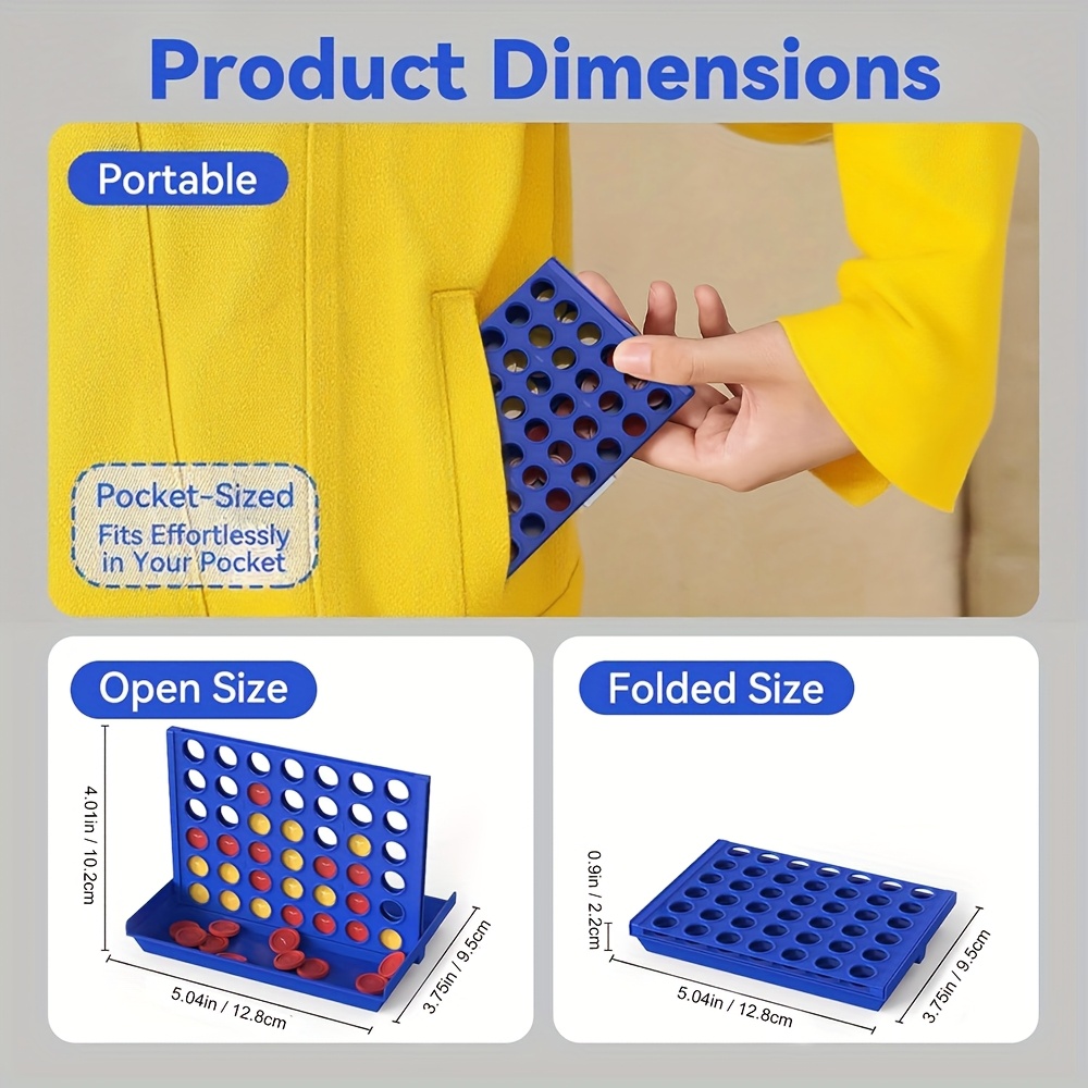 Family Strategy Board Game - 13.21 cm Portable Foldable Chess Puzzle for Kids & Adults, Classic Four-in-a-Row Challenge with Red & Yellow Discs, Ages 3+ Home Entertainment, Perfect Christmas Thanksgiving Gift, Chess Gifts, Interactive Play, Vibrant Board, Sturdy Construction
