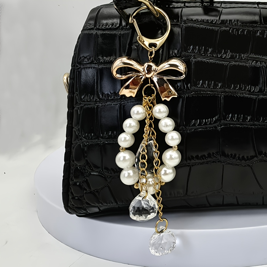 1pc Bow Pearl Key Chain Pendant, Car Key Chain Pendant, Bag Bow Pearl Pendant, Gift For And Ladies