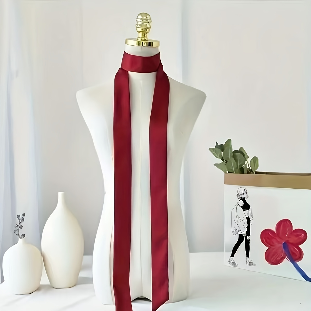 Ensfarget skjerf båndveskehåndtak skjerf hårstrikk lite bånd dekorativt skjerf hårbånd som gjør kvinner mer elegante…: retailer-supplied image