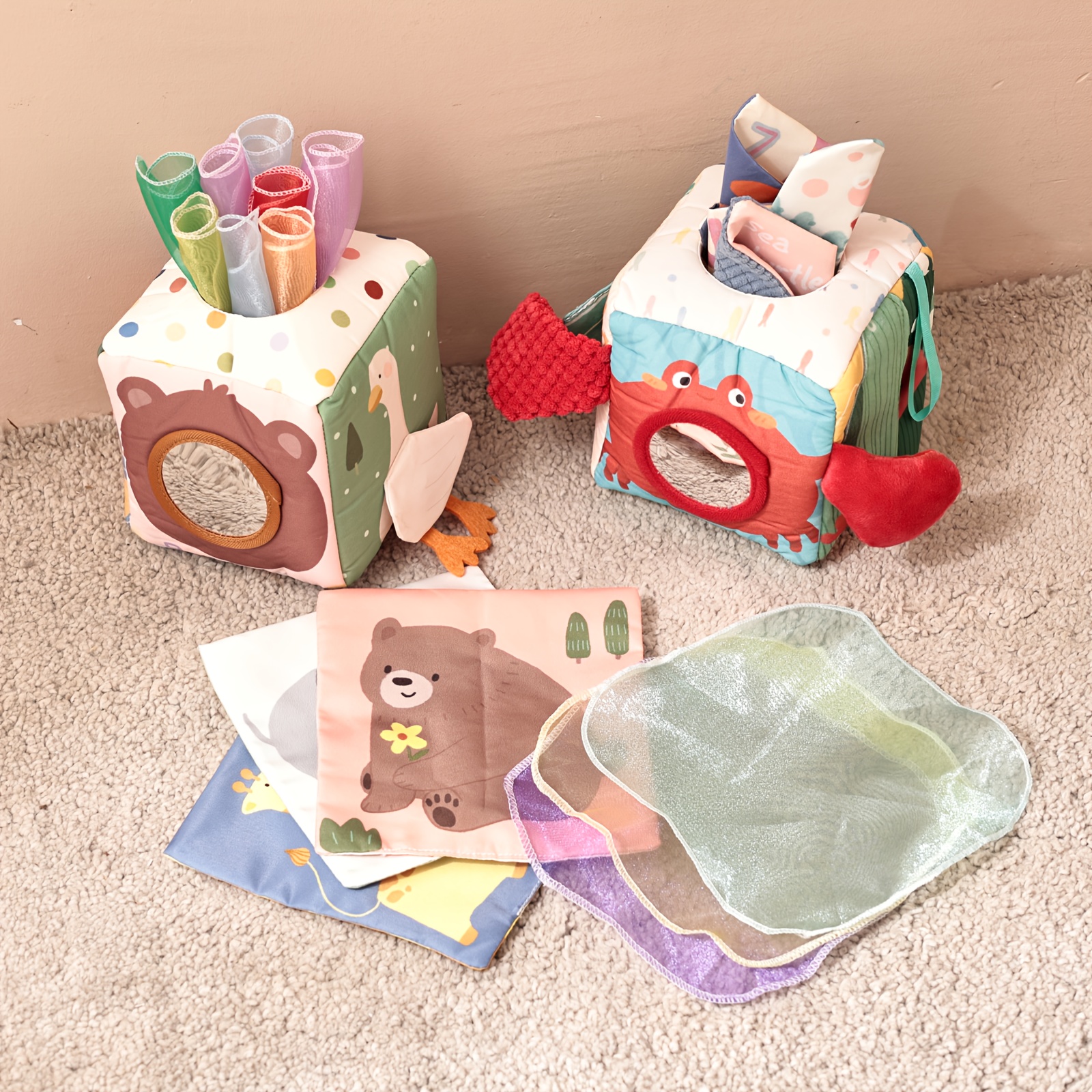 cartoon duck shaped baby non tearable tissue box multi functional tissue toy for finger exercise early education soothing ideal for christmas halloween birthday gifts material polyester color mixed color