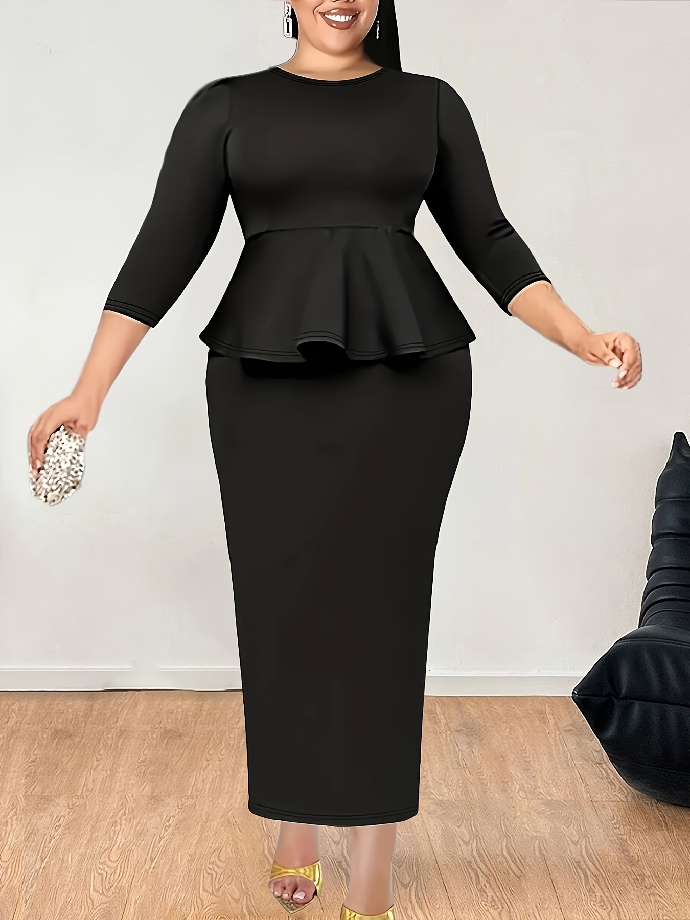 Plus Size - Plus Size - AB6509 Plus Size Fashion Elegant Solid  Waist-Cinching *-Lifting Dress