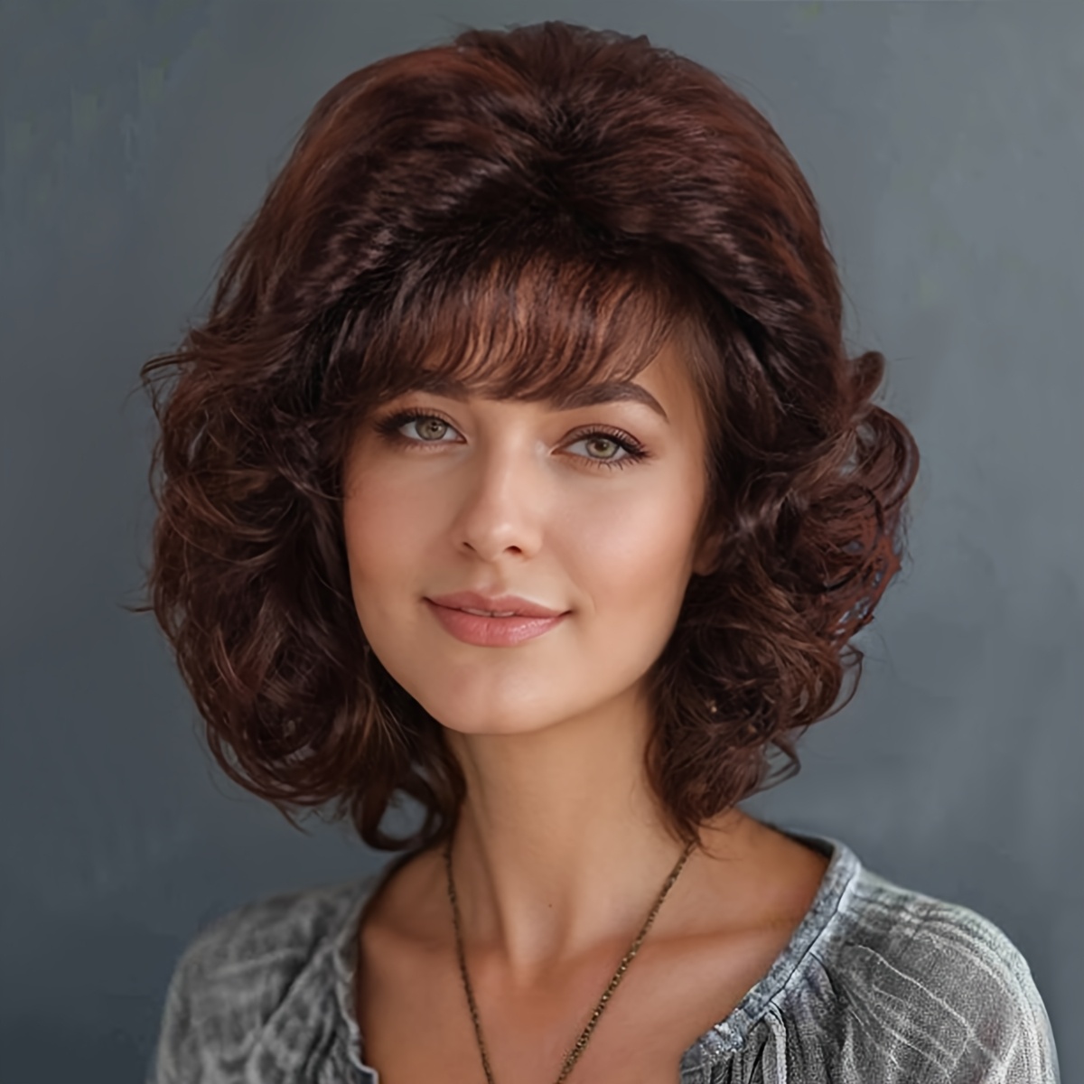 

Dark Brown Short Curly Hair Women's Wig With And Down Clear Texture Fluffy And Full Synthetic Hair Soft Natural And Trimmable Elegant Temperament Daily Shopping Etc Suitable For People Of All And