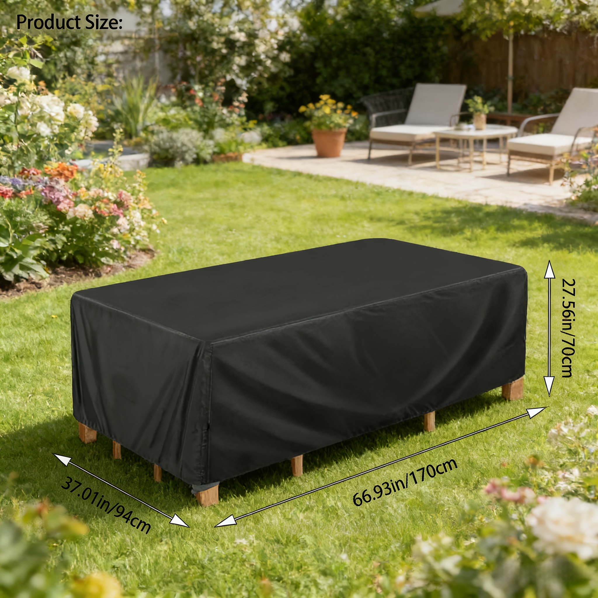 TEMU 1pc Outdoor Furniture Set Cover | , Windproof Secure Design, Ideal For Backyard Sectional & Dining Sets, Pvc Coated Polyester Fabric, Drawstring