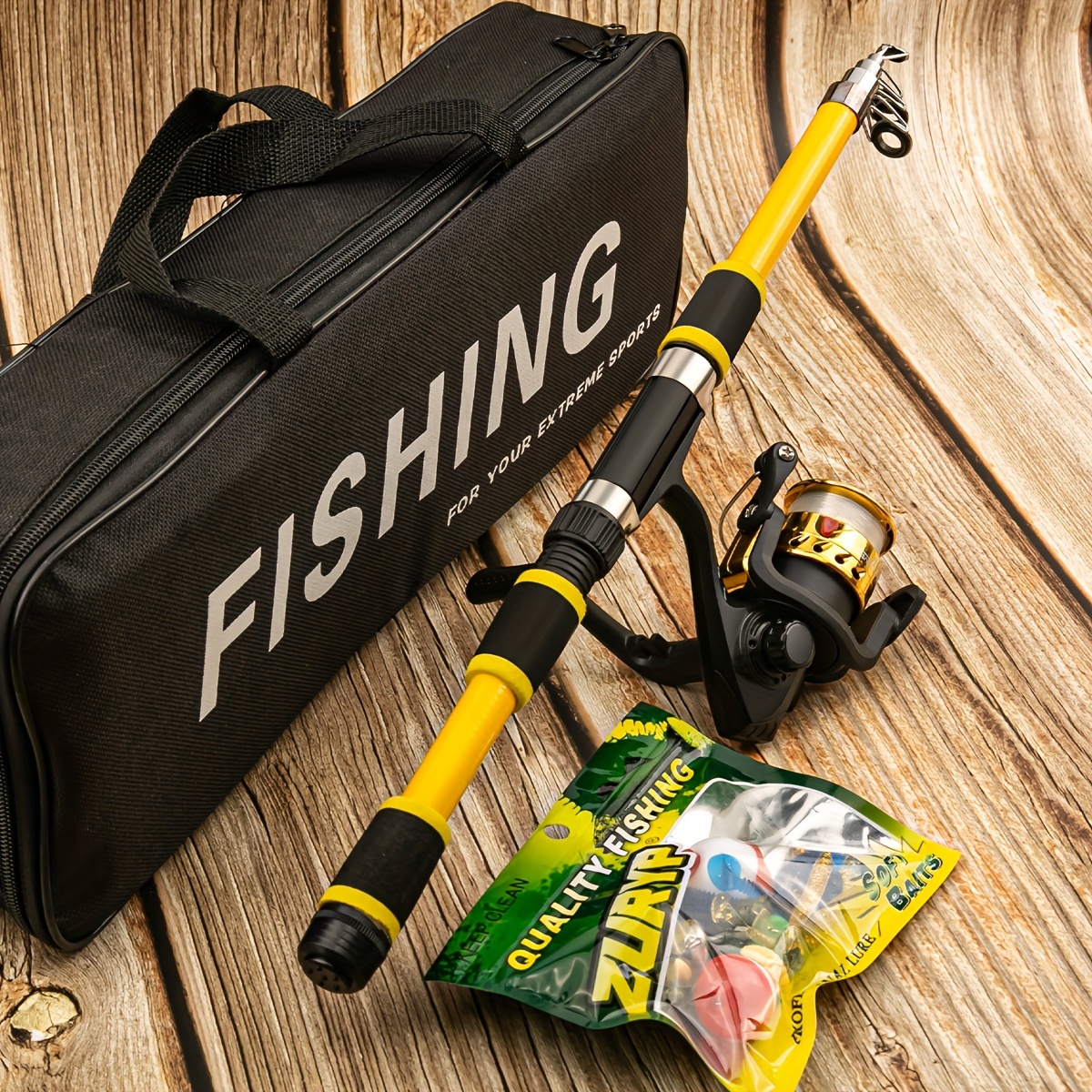 

/2.1m Yellow Fishing Rod Set, To Put Wheel , Soft Lure T Tail Set, Portable Fishing Gear Bag, Can Fish After Receiving It, Suitable For Fishing Sites