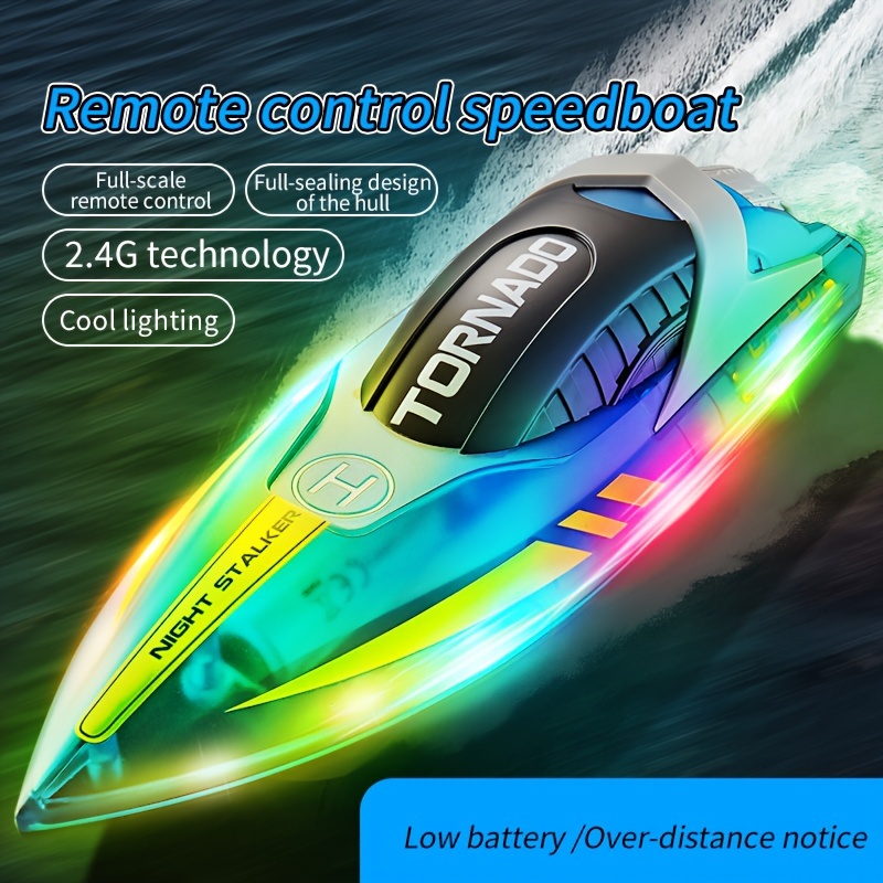 HXJ819 Single Battery Dual Motor Boat, 2.4G Remote Control Colorful Lights  Capsizing Reset Sealed Hull Long-distance Alarm High-speed Boat, Equipped W