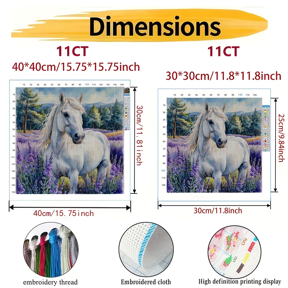 White Horse in Lavender Field Cross Stitch Kit, 11CT