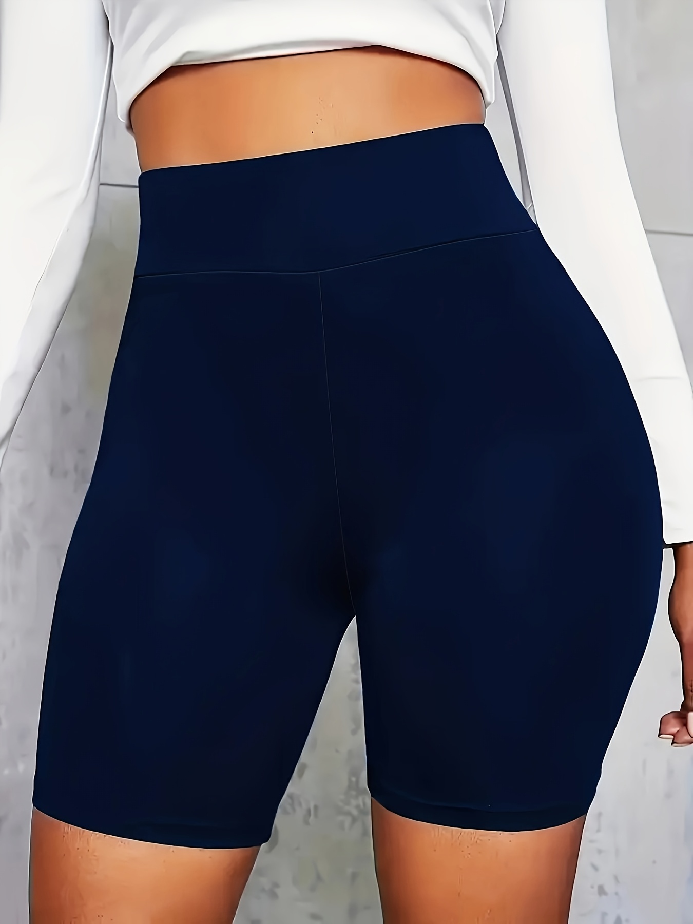 Women's High-Waist Stretchy Shorts - Soft, Casual Solid Color Leggings for Spring & Summer, Machine Washable, Polyester/Spandex Blend, Smooth Fabric, Mid-Thigh Length