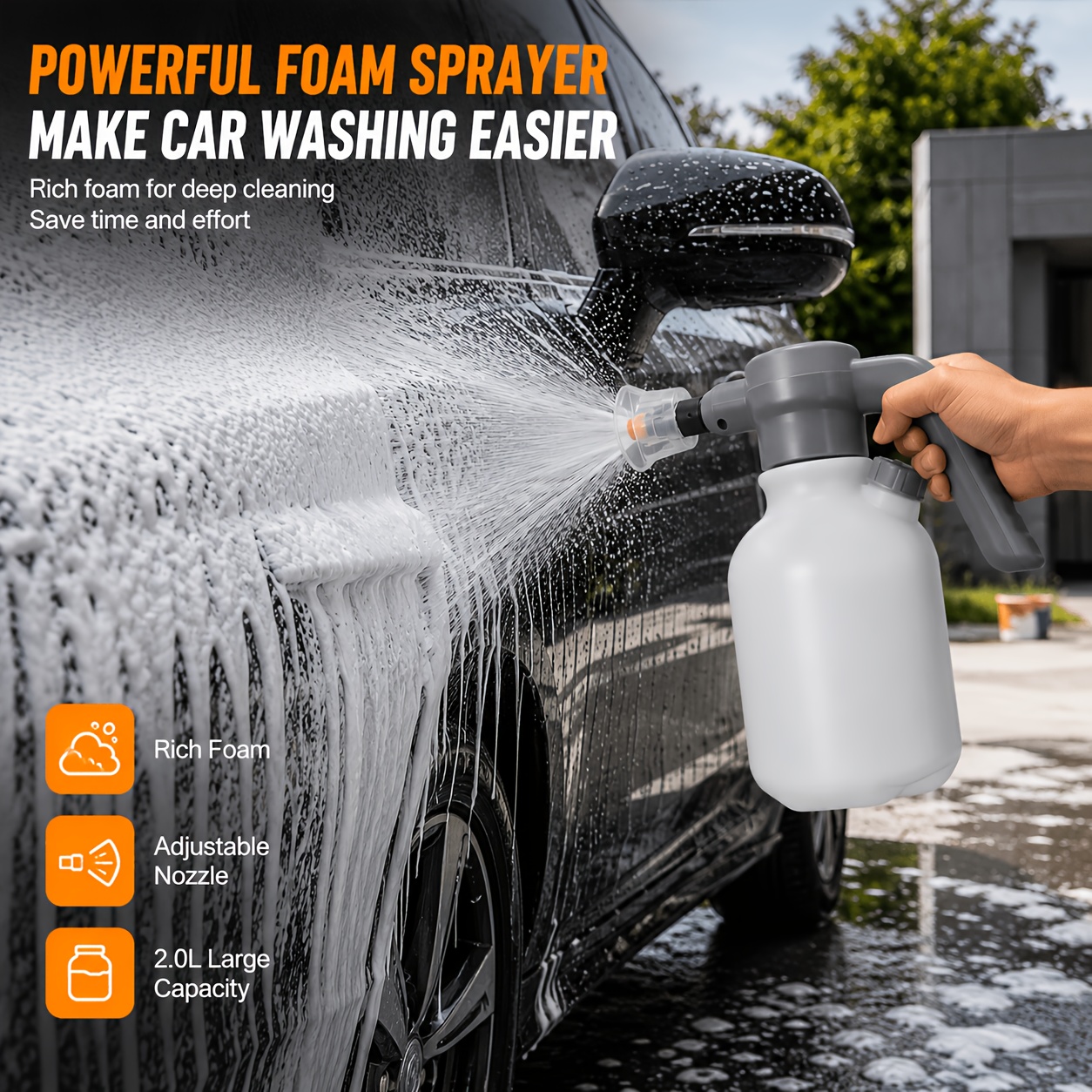   2l pulvérisateur de mousse électrique à auto-   , pistolet à mousse pour lavage de voiture 75°,   à mousse portable pour nettoyage de voiture,  
