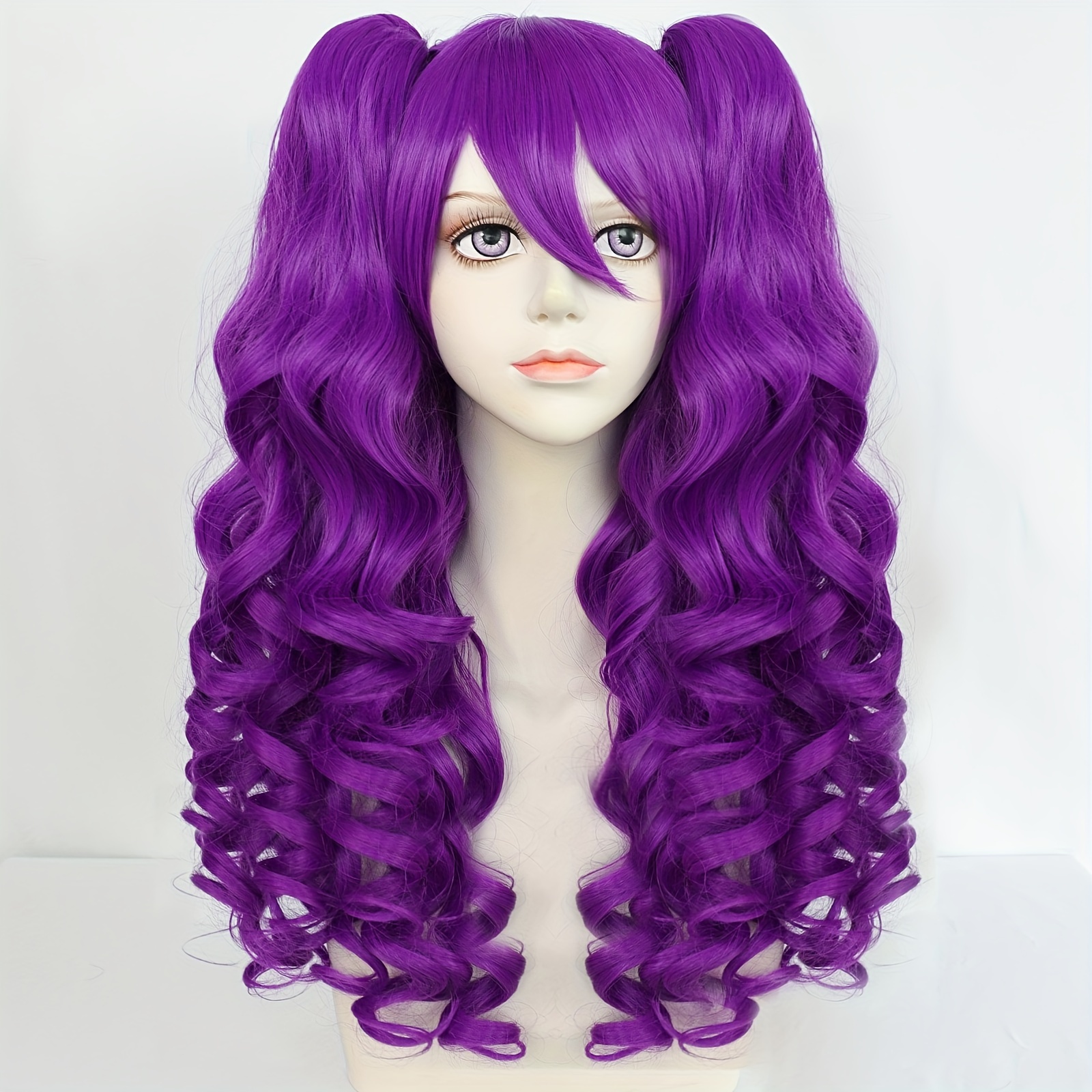 28 inch Long Curly Wave Cosplay Wig With Bangs Synthetic Wavy Dark