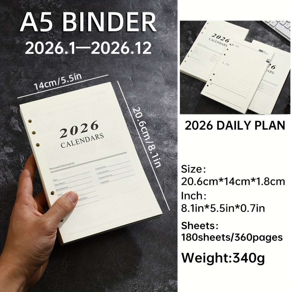 a5 size 2026 english yearly planner loose leaf pages 360 Temu