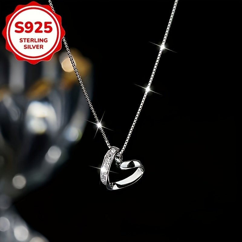 TEMU Elegant And Sexy Women's Fashion Pendant Necklace - Heart-shaped Necklace, Easy And Multifunctional Summer Beach Style, S925 Pure Silvery Low