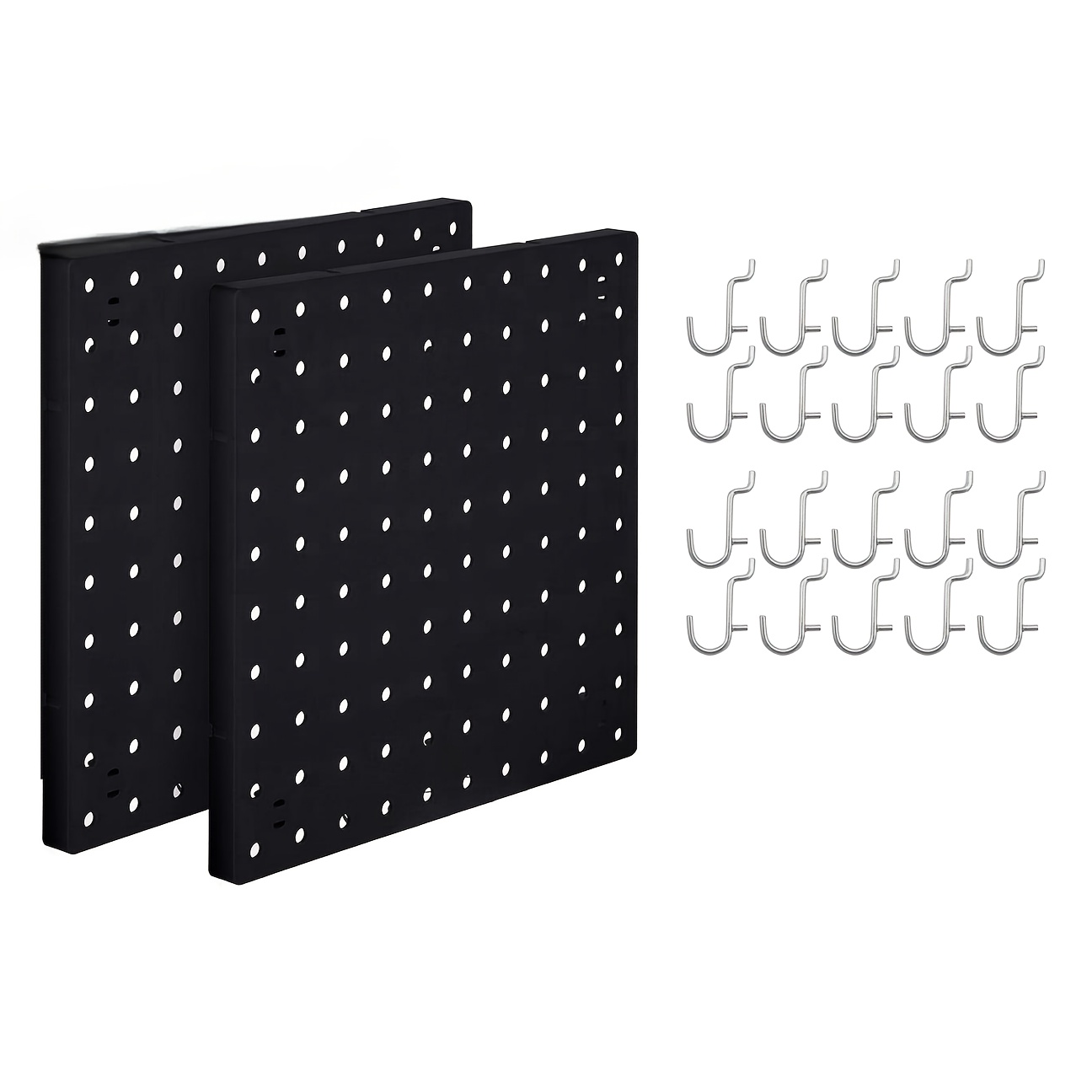 TEMU 2pcs 25cm X 25cm Plastic Pegboards With 20pcs Hooks, 1inch Hole , Garage Wall-mounted Jewelry Organizer Shelf, Garage Storage Rack, Suitable For