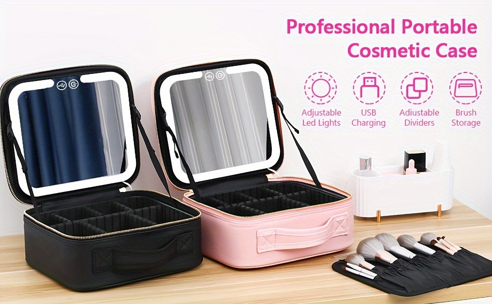travel makeup bag led lighted make case color Temu